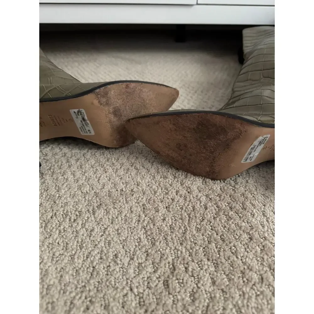 Schutz Leather Analeah croc embossed olive boots 9.5 - Picture 3 of 7